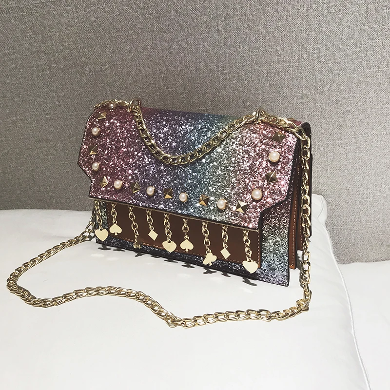 AOLIDA Брендовая Дизайнерская обувь сумки на плечо мода блестками Для женщин
