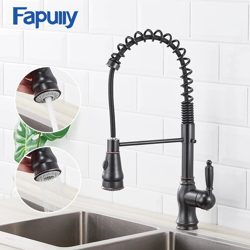 

Fapully Hot Sale Kitchen Faucet Single Handle Pull Out Sprayer Brass Black Bronze Kitchen Faucet Kitchen Sink Taps Mixers 292-33