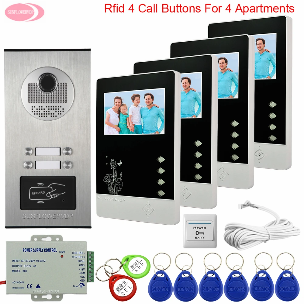 Видеодомофон 4 квартиры ключ для входной двери домофон на кнопки видеодомофон +