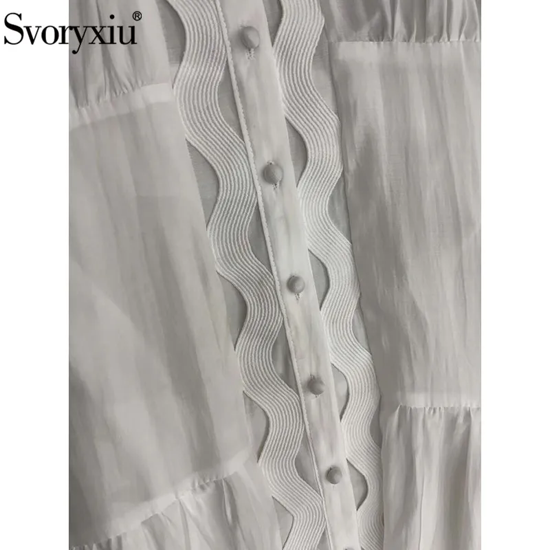 Женское длинное ажурное платье Svoryxiu, белое элегантное вечернее платье с воротником-стойкой и вышивкой на лето