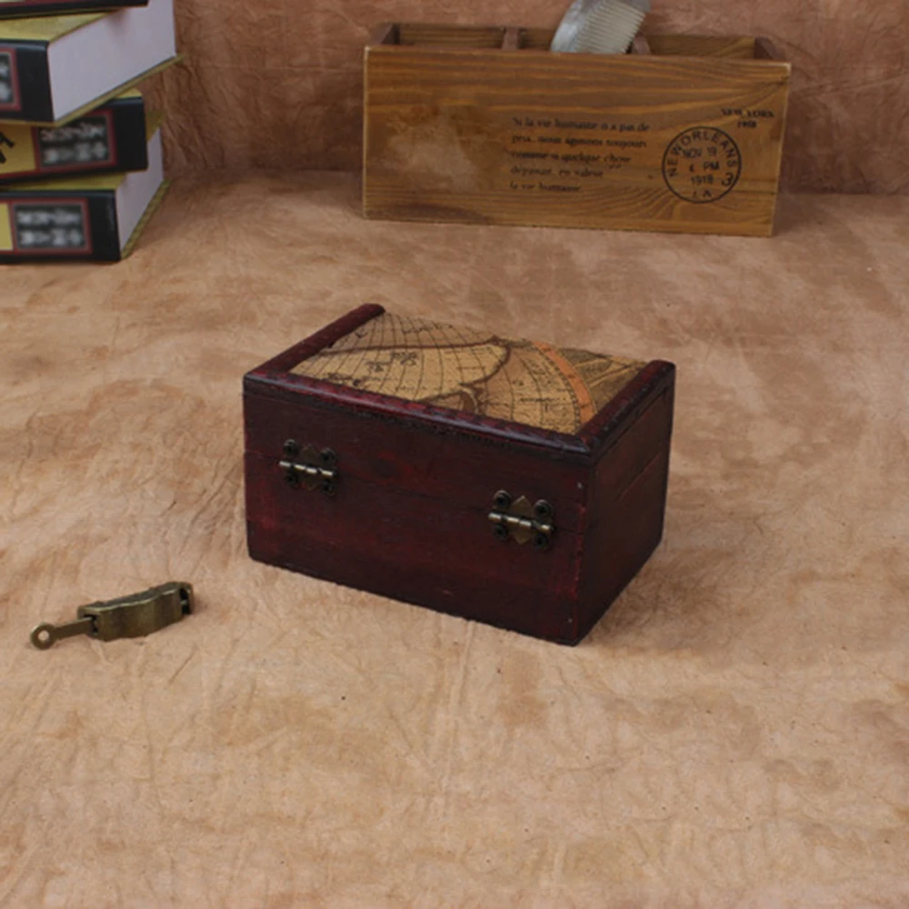 2pcs Retro Small Wood Storage Box With Metal Lock Jewelry Treasure Pearl Decorative Trinket Wooden Case Vintage Organizer