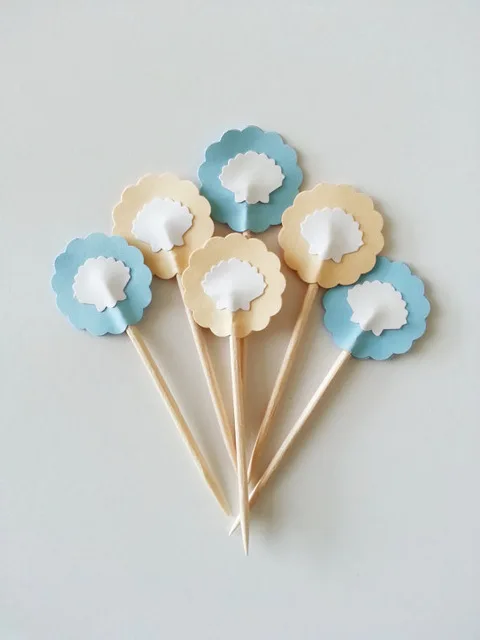 

Seashell бокалы для кексов Ocean Свадебные Beach Party Еда выбирает на день рождения зубочистки девичник Свадебные души торт украшения