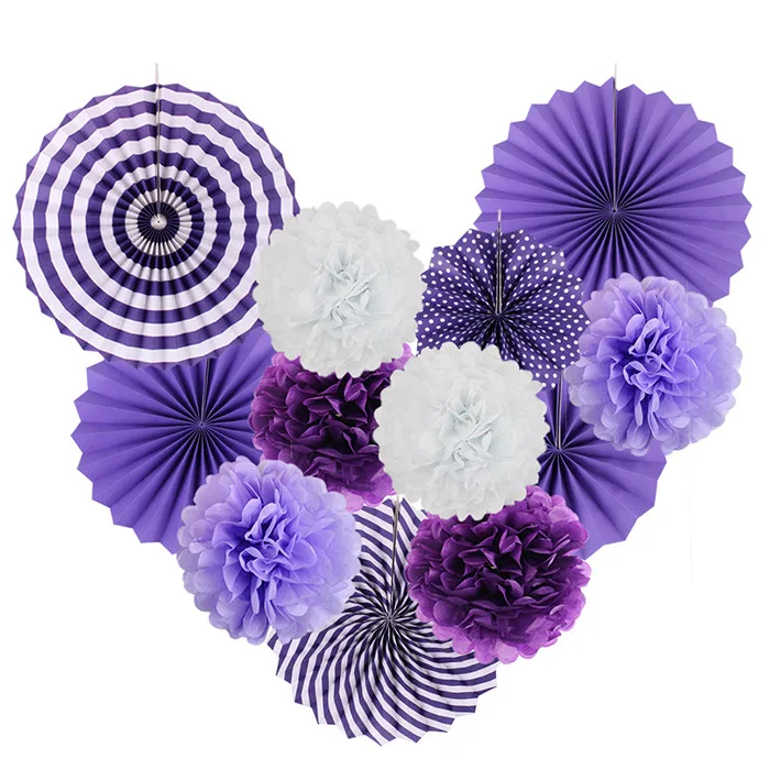 Purple Zilue 12 шт./компл. Бумага вентиляторы комплект Цветочные шары из бумаги акриловыми помпонами, Бумага фонари для Одежда для свадьбы, дня рождения вечеринки в честь рождения ребенка, украшение дома - Цвет: Purple