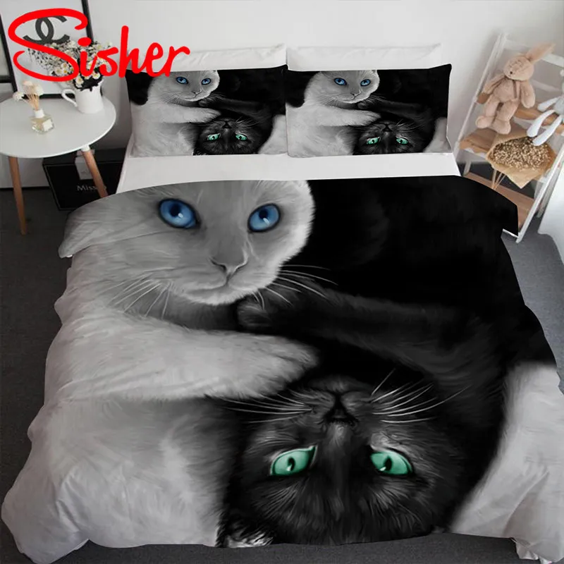 Sisher 3D кошка печати постельных принадлежностей для взрослых пододеяльник набор