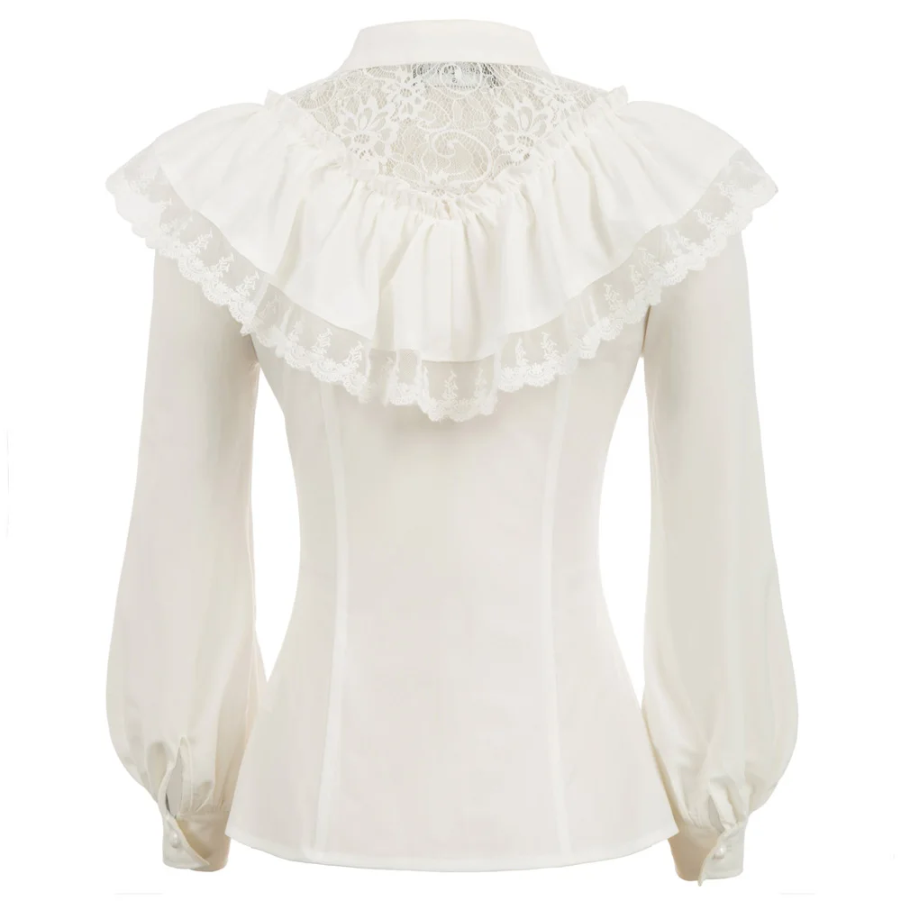 gothic shirt Women vintage blouses spring fall ladies Renaissance Long Sleeve Stand Collar Ruffle Decorated Shirt clubwear Tops