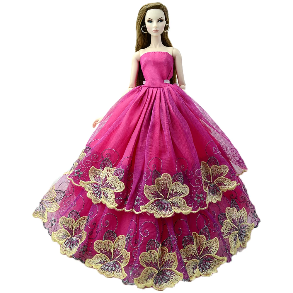 NK One Pcs Doll Princess Wedding Dress Noble Party Gown For Barbie Doll Accessories Handmake Outfit Best Gift For Girl' Doll JJ