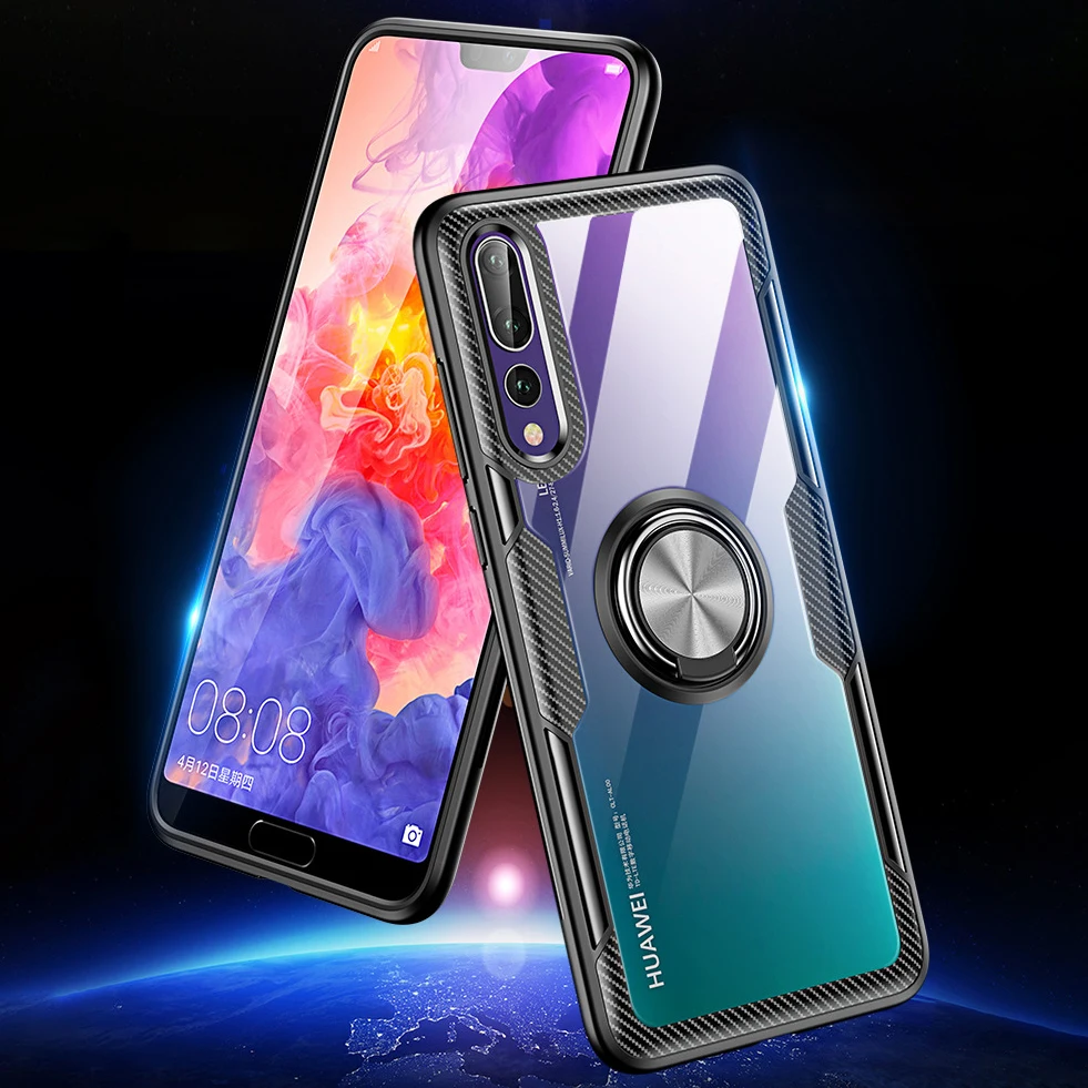 Прозрачный чехол для телефона Huawei P20 Pro металлическое кольцо-держатель ПК