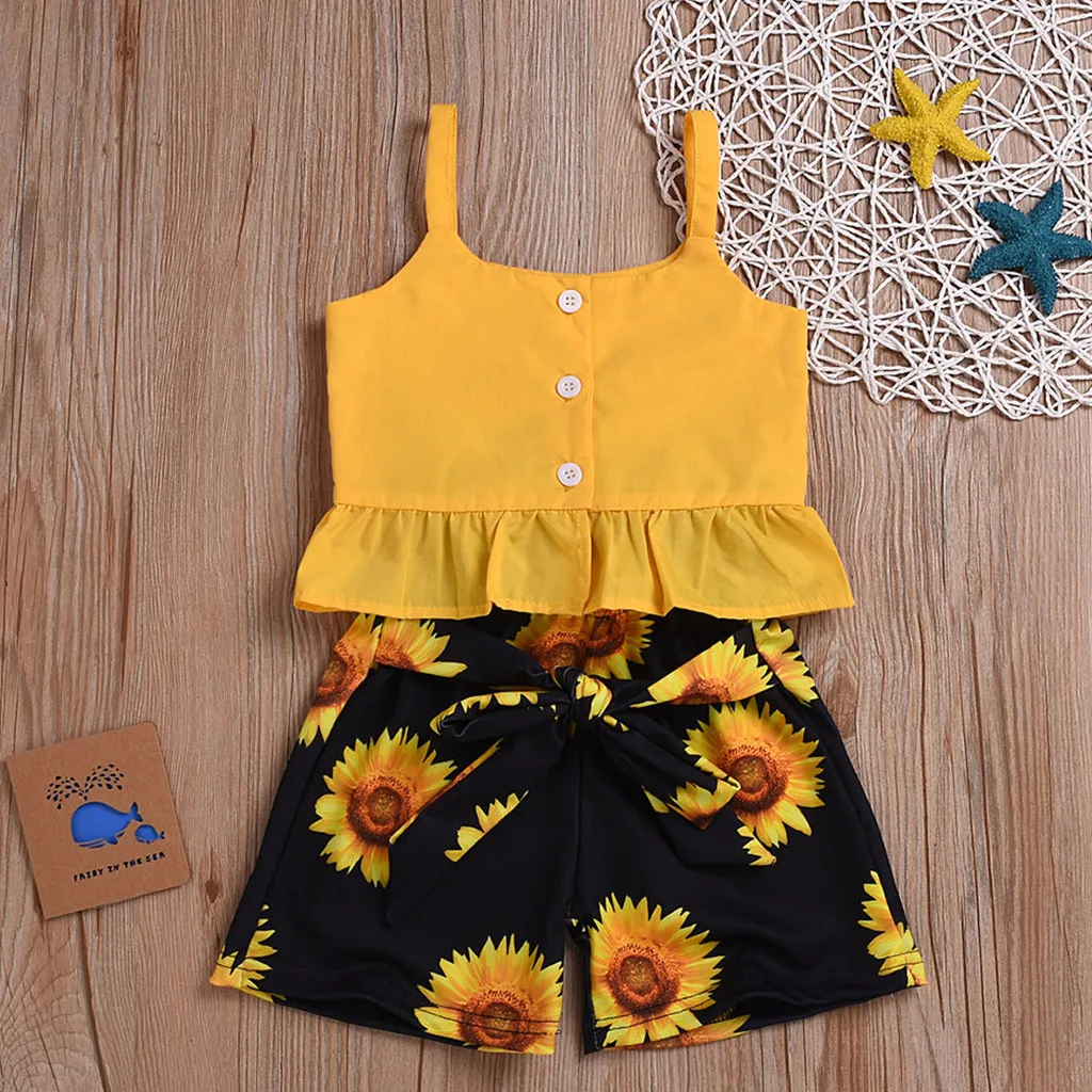 Одежда для маленьких девочек SAGACE Летний Пляжный топ без рукавов с подсолнухом +