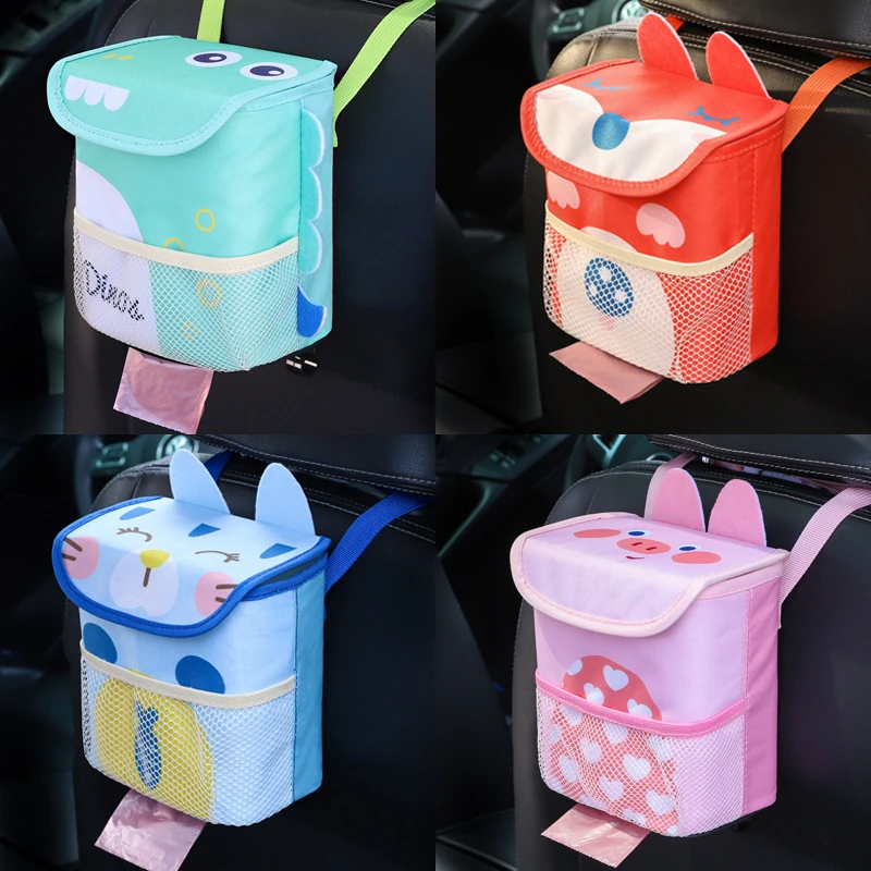

Creative Cartoon for Vehicle Garbage Tank Garbage bin car and Storage for kid toys phone bottle Items Garbage Bag headrest hook
