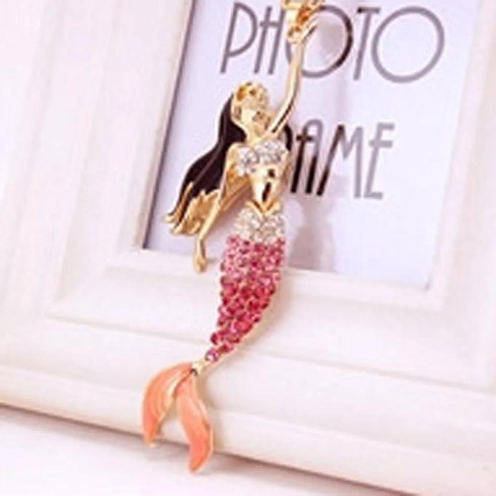 Модное Длинное Ожерелье с изображением сказочной русалки со стразами