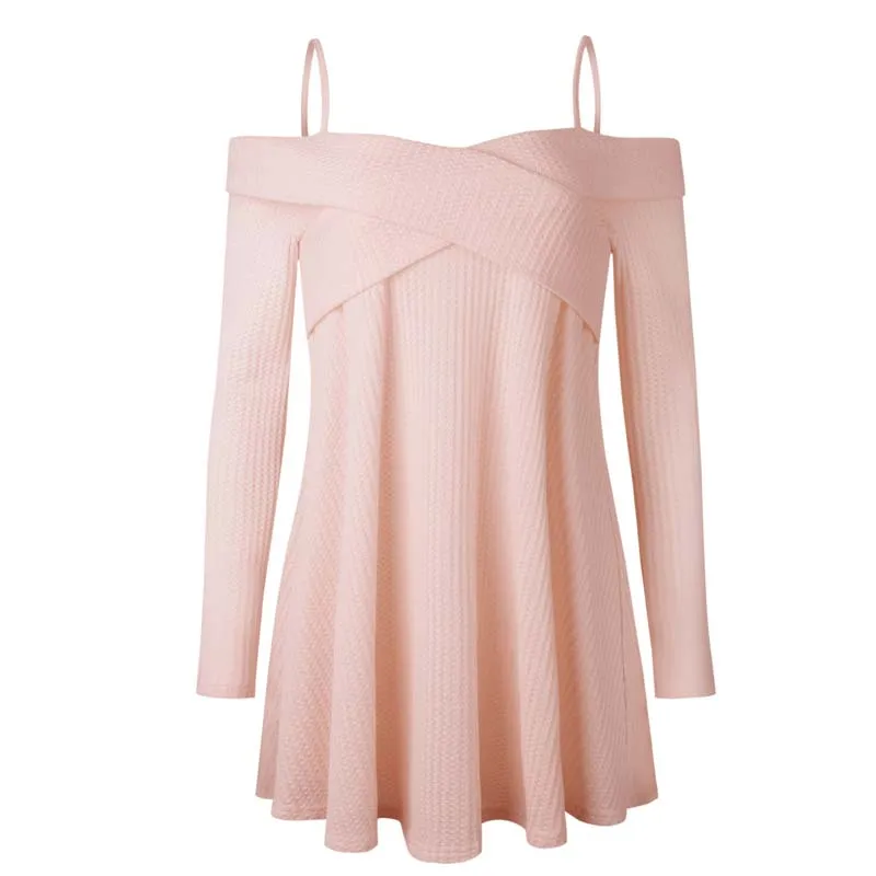 2019 Autumn Off Shoulder Sweater Ladies Long Women Winter Pullover Loose Dress Female Knitted | Женская одежда