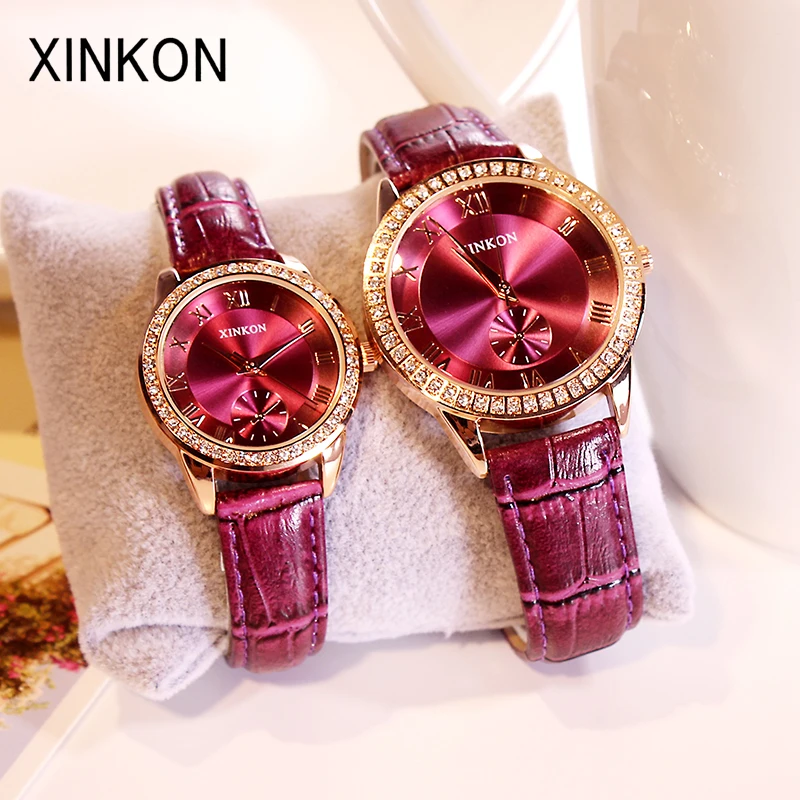 XINKON мода Diamond Для женщин Lady часы роскошные кожаные кварцевые наручные девушки
