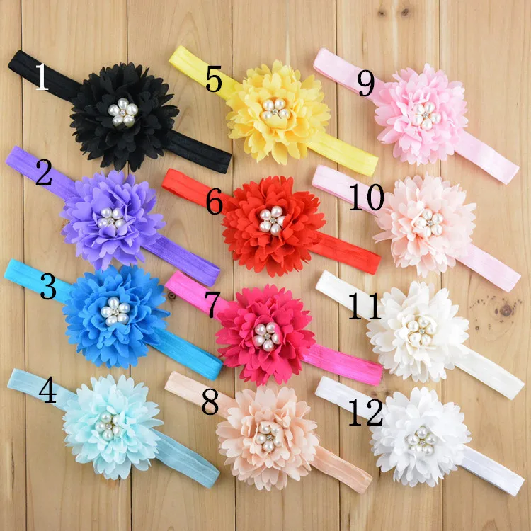 

20pcs/lot chiffon flower Headband with Pearls center Hot sale headbands