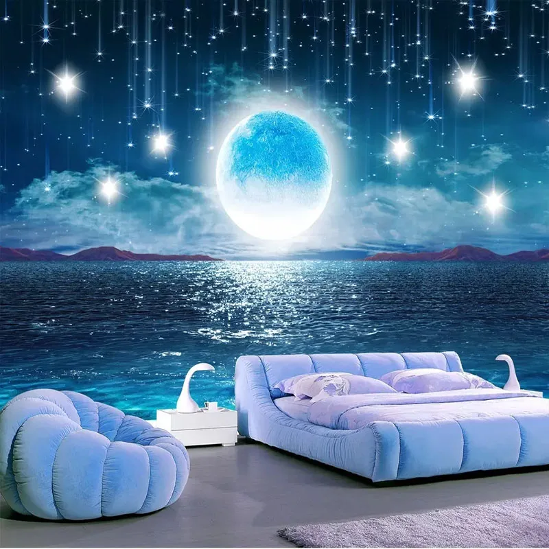 Custom Photo Wallpapers Beautiful Night Starry Sky Moon Light Wall Cloth Living Room TV Background 3d Wall Wallpaper Home Decor