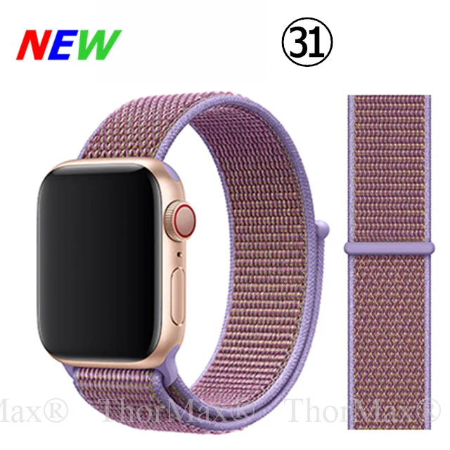 31-Lilac Нейлоновый спортивный сменный ремешок для Apple Watch 5/4 40 мм 44 мм Полосатый Мягкий дышащий ремешок для iwatch серии 5 4 3 38 мм 42 мм - Цвет ремешка: 31-Lilac