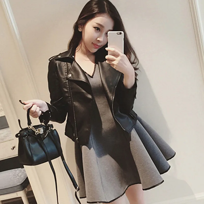 

2017 S-XXL New Spring Fashion black Good Quality Ladies Basic Street Women Short PU Leather Jacket FREE ship plus size s-xxl