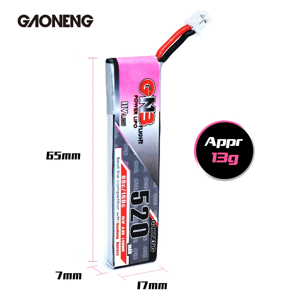 5 шт. Gaoneng GNB FPV батареи 520 мАч 3 8 в 80C 1S HV 4 35 PH2.0 Plug Lipo батарея для Tinyhawk Kingkong LDARC