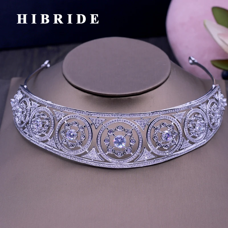 

HIBRIDE Top Dubai Jewelry Bridal Hair Accessories AAA Cubic Zircon White Gold Color Women Crown Wedding Engagement Gifts C-39