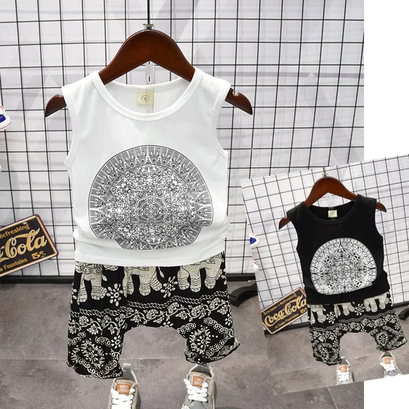 

Summer Sleeveless T-shirt Pants Outfits Toddler Boy Clothes Little Boy Kid Printing Cartoon Girl Clothes Hip Hop Dance Costumes