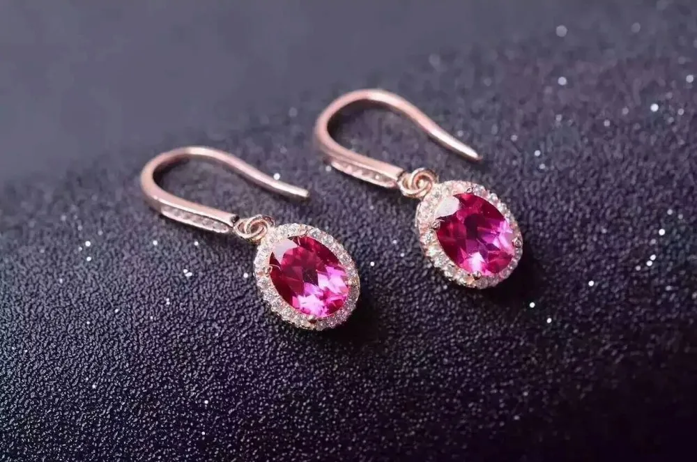 Серьги-капли с натуральным розовым топазом, 925 серебро, серьги с натуральным драгоценным камнем, женские классические элегантные круглые модные серьги-капли