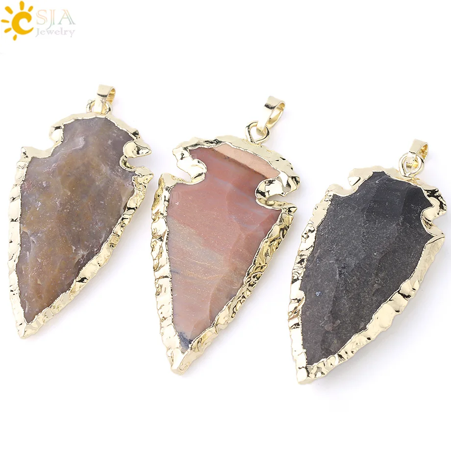 CSJA Amulet Подвеска В Форме стрелы Природный Камень индийский агат оникс золотого