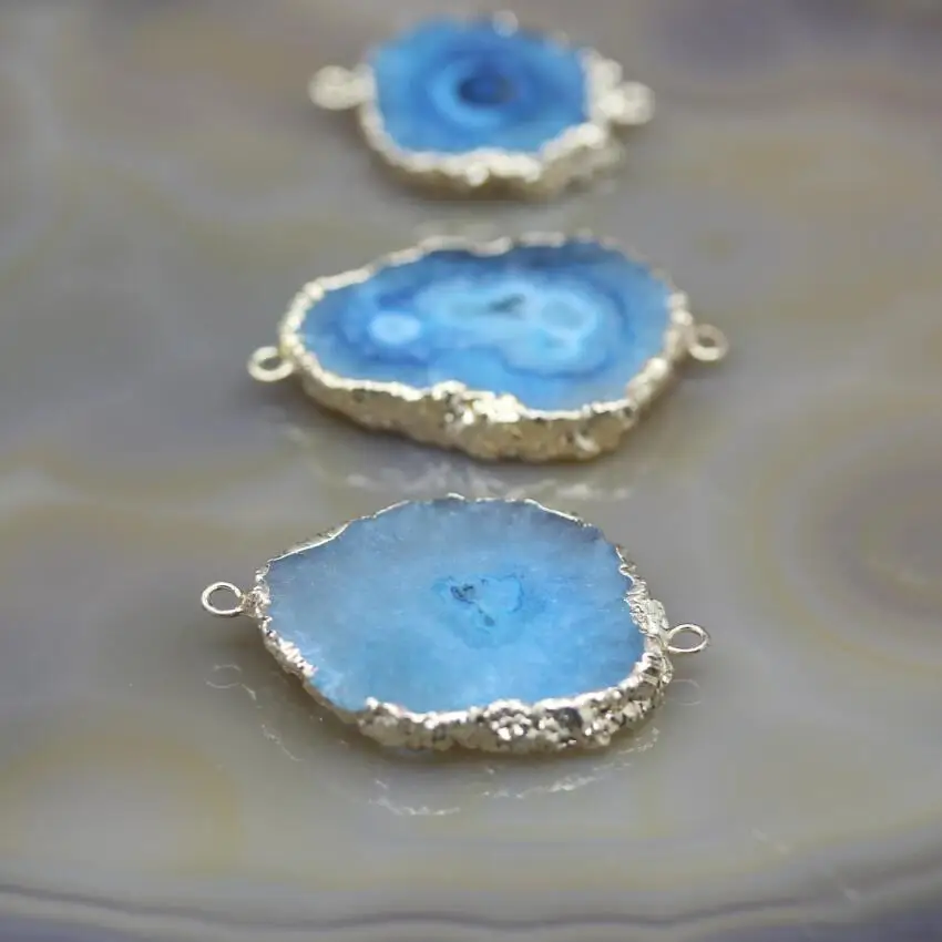 5 шт. большие синие солнечные цветы Drusy Geode плиты шармы-соединители, золотые края сырой Солнечный Кварц Druzy ломтик самородок подвески ювелирные изделия
