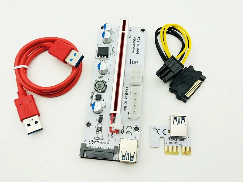 50 шт. переходная карта VER008S Plus PCI-E 008S PCIe 1x к 16x 4-контактный 6pin Sata кабель питания USB 3 0