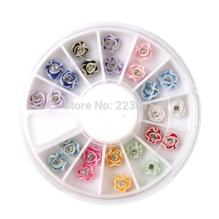 

New 24 Pcs Ceramics Flower Rhinestones For Nail Art Decorations + Wheel
