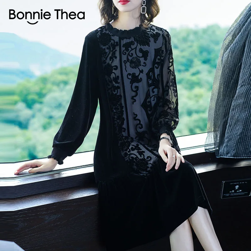 Женское вельветовое платье bonnie thea осеннее с высоким воротом винтажное для