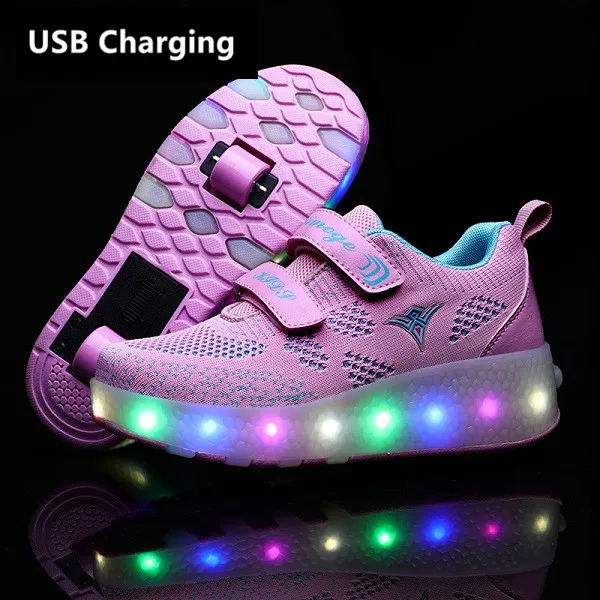 

Eur28-43 Two Sneakers With Wheels USB Charging Glowing Led Light up 2020 Roller Skate Wheels Shoes for boys&girls Slippers
