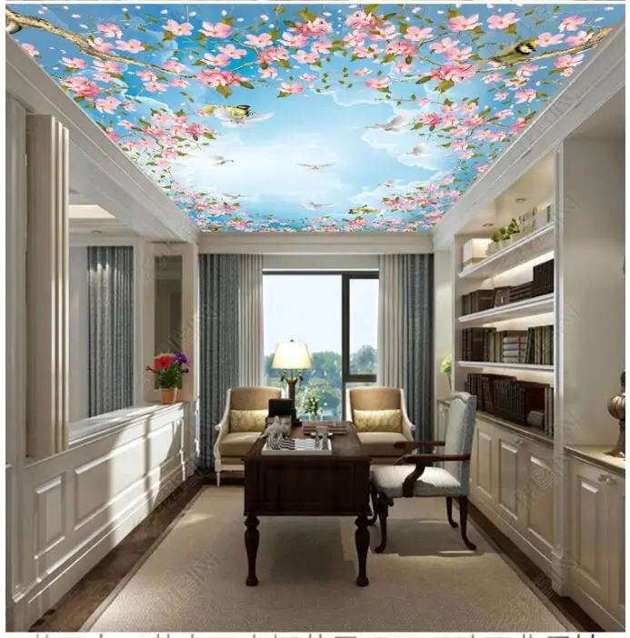 3d фотообои на заказ синее небо белые облака цветок вишневый цвет комната