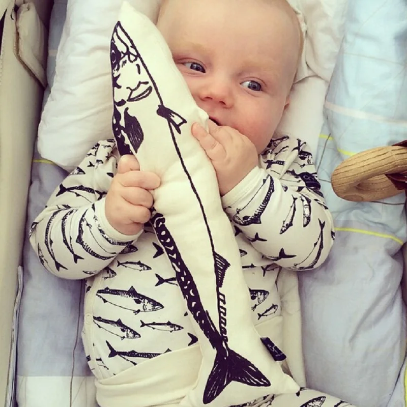 2018 новая детская одежда с принтом рыбы Одежда для новорожденных мальчиков и