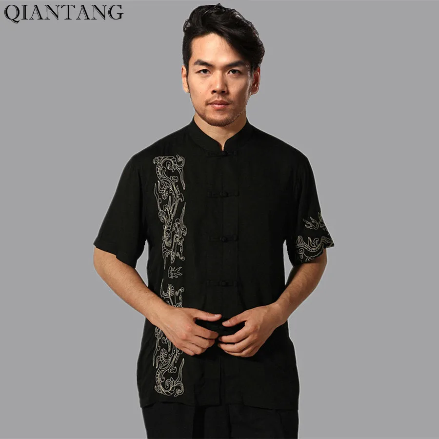 

Мужская рубашка Кунг-фу, летняя рубашка черного цвета в традиционном китайском стиле, размеры S, M, L, XL, XXL, XXXL, Mny-03C