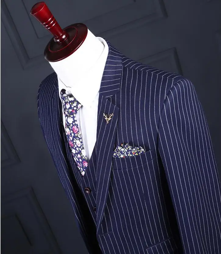 

2019 Men Suits Wedding Slim Fit 3 Piece Mens Striped Dress Suits Fashion Brand Male Costume Homme Ternos Slim Fit Blazer Suits