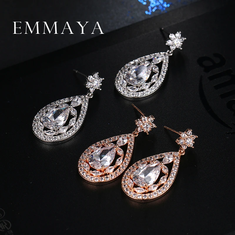 Роскошные серьги emmaya в форме капель воды с цветком прозрачные большие фианитами