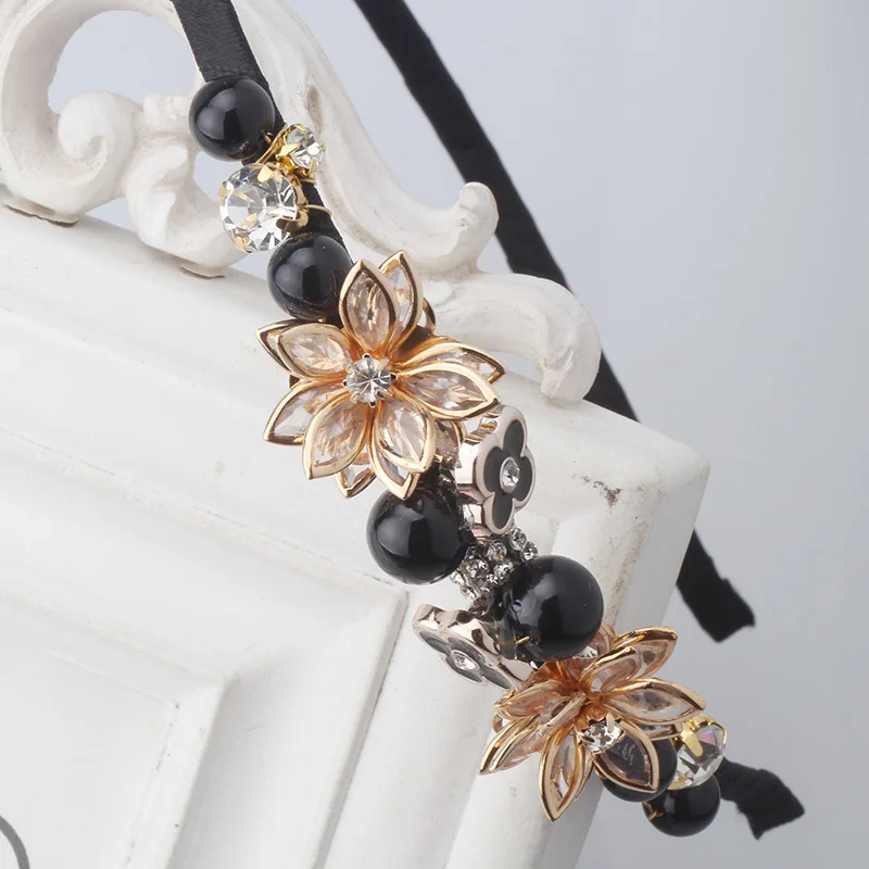 M MISM Fashion Crystal Acrylic Bead Headband Accessories Decorated Flowers Hair Bands Girls Rhinestone Headwear Pearl Hoop | Аксессуары