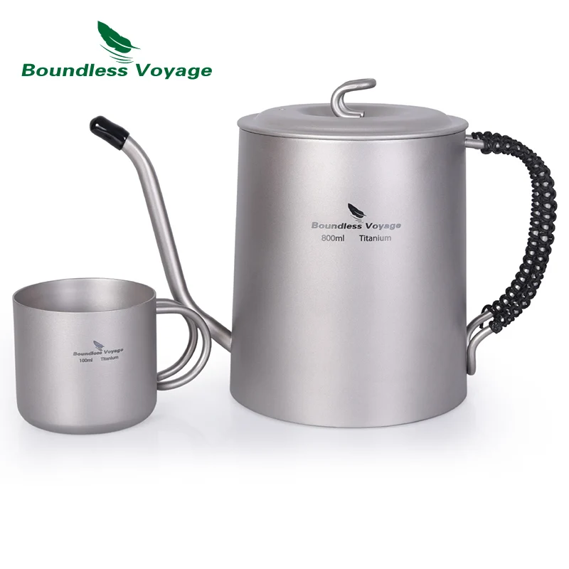 Kettle with 1 cup Безграничный Вояж 800 мл титановый чайник Набор чашек с анти-обжигающей ручкой Открытый Кемпинг вино кофе чай горшок беспорядок комплект - Цвет: Kettle with 1 cup