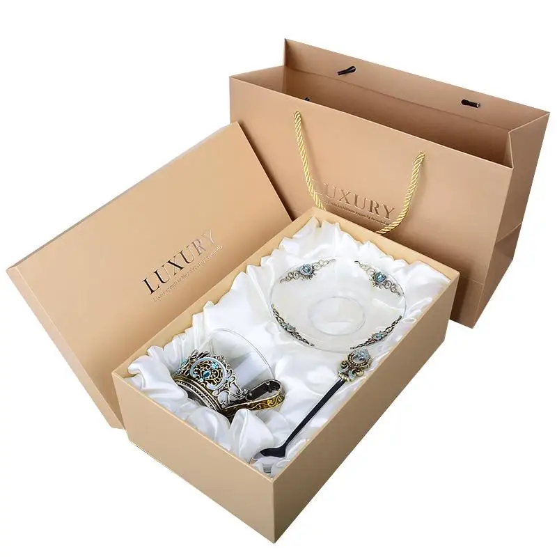 Европейский стиль эмалированный хрустальный стакан для чая с ложкой элегантная