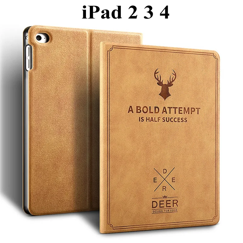 Ретро Чехол из искусственной кожи с рисунком оленя для iPad 2 3 4 умная подставка