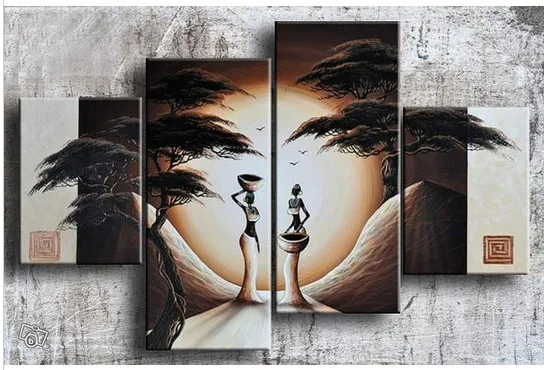 4 шт. абстрактная африканская фигурка женщины в лесу пейзаж картина маслом 100%