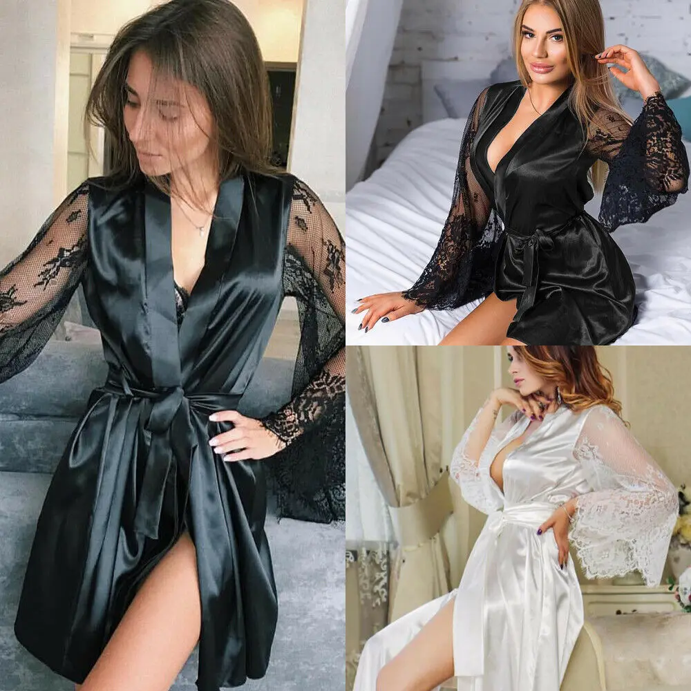 Hirigin женское сексуальное атласное шелковое кружевное белье халат одежда для сна