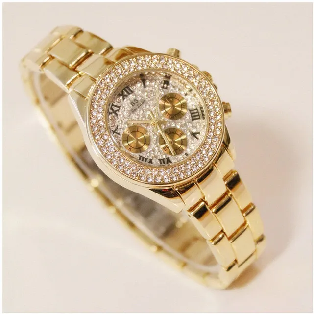 Часы наручные женские кварцевые с золотым циферблатом из нержавеющей стали |