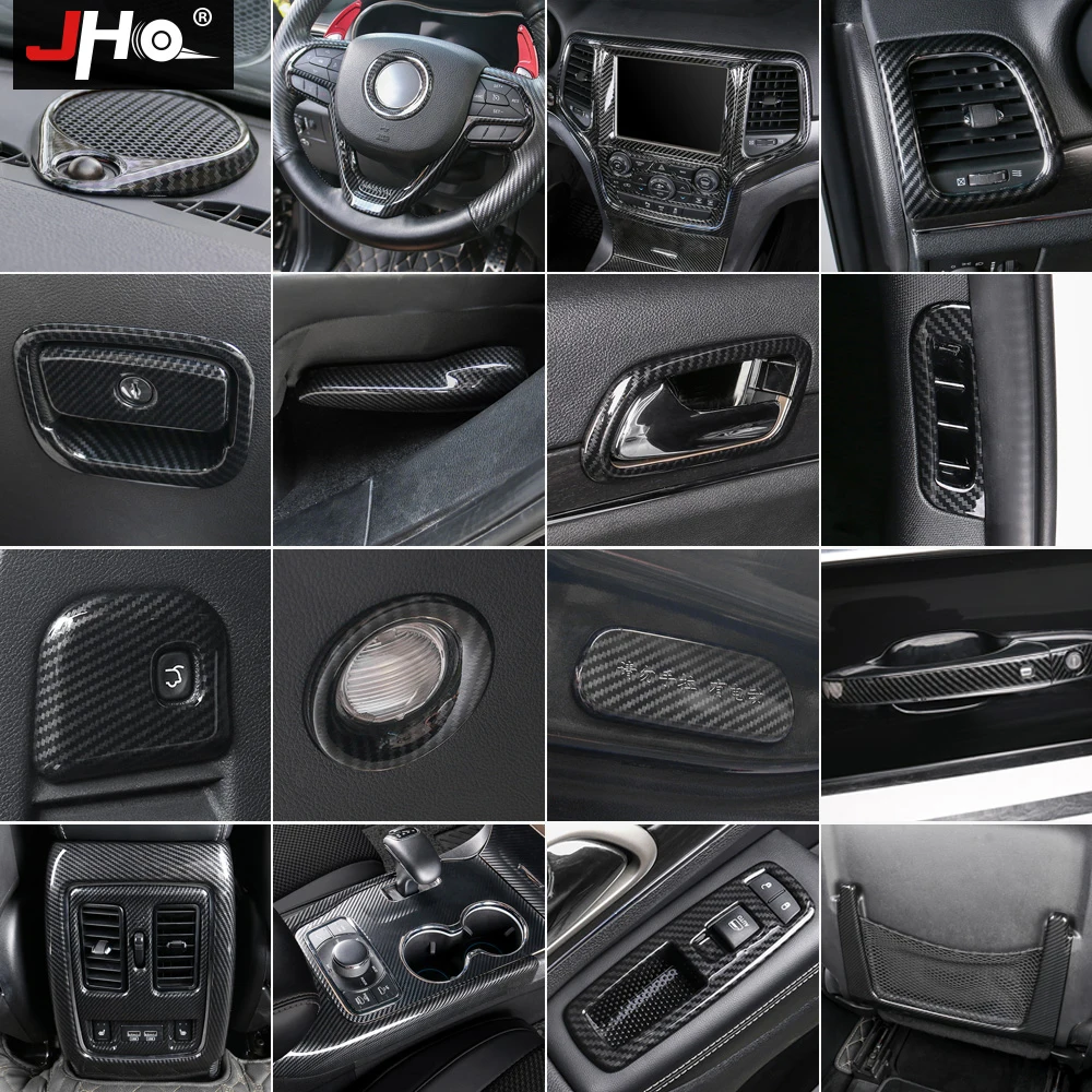 

JHO ABS Carbon Fiber Grain Cover Trim For 2014-2018 Jeep Grand Cherokee 2015 2016 17 Door Handle Steering Wheel Car Accessories