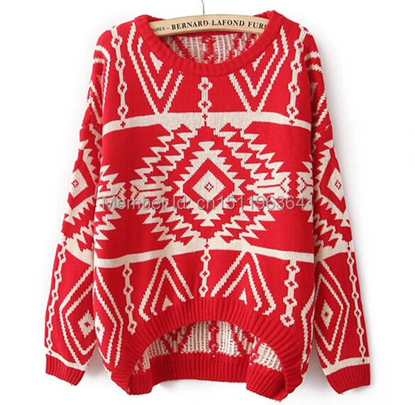 Free shipping 2014 branded new retro street base pullovers European/American pop art geomotric pattern sweater women tops WS011 | Женская