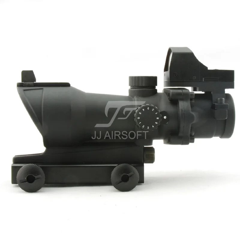 JJ Airsoft ACOG Style 4x32 Scope Illumination with Docter Mini Red Dot & Killflash / Kill Flash (Black/Tan) FREE SHIPPING | Спорт и