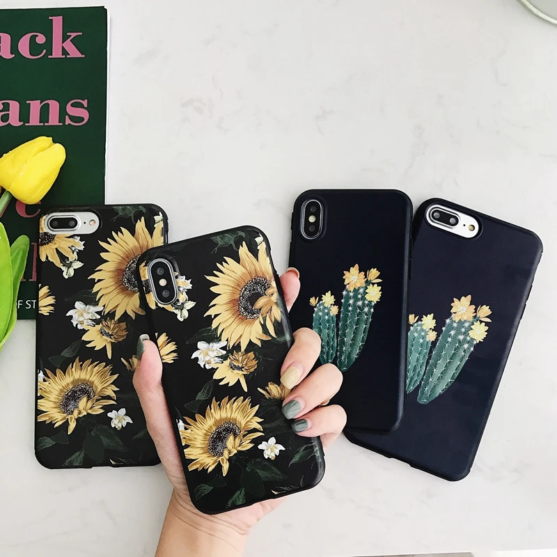 Для iPhone XS Max случае Роскошные красочные подсолнечника с изображением кактусов