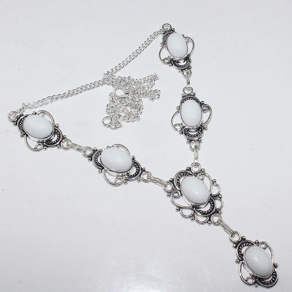 

White Opal Necklace Silvers Overlay over Copper , 52.3 cm, N0870
