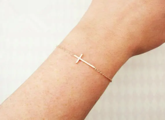 Золотой серебряный розовое золото простой боковой крест счастливый браслет Вера