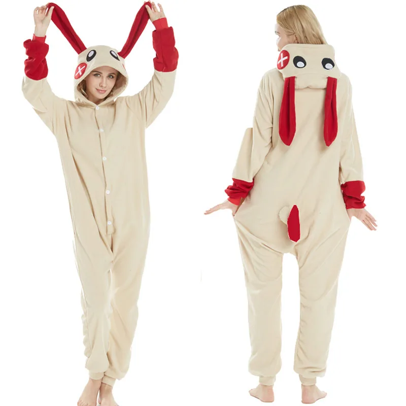 

New Costumes Red Long Ears Rabbit Cosplay Costume Polar Fleece Winter Pajamas Onesies Pyjamas Carnival Halloween Party Dress