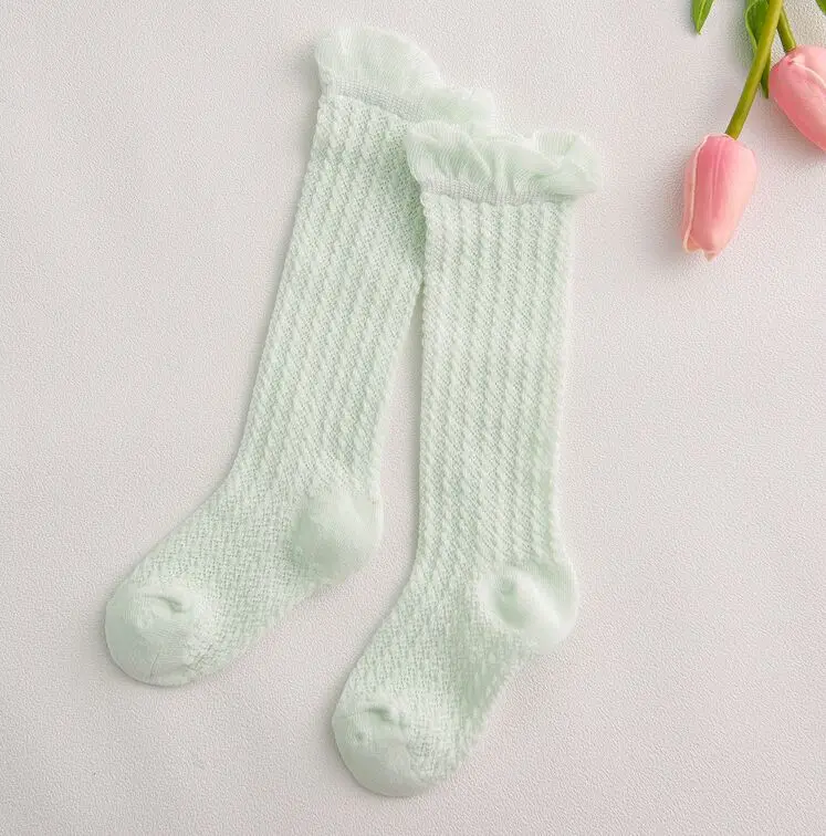 Kids Socks Green Хлопковые сетчатые Дышащие носки для малышей от 0 до 24 месяцев носки до колена для новорожденных девочек летние носки для маленьких девочек - Цвет: Kids Socks Green